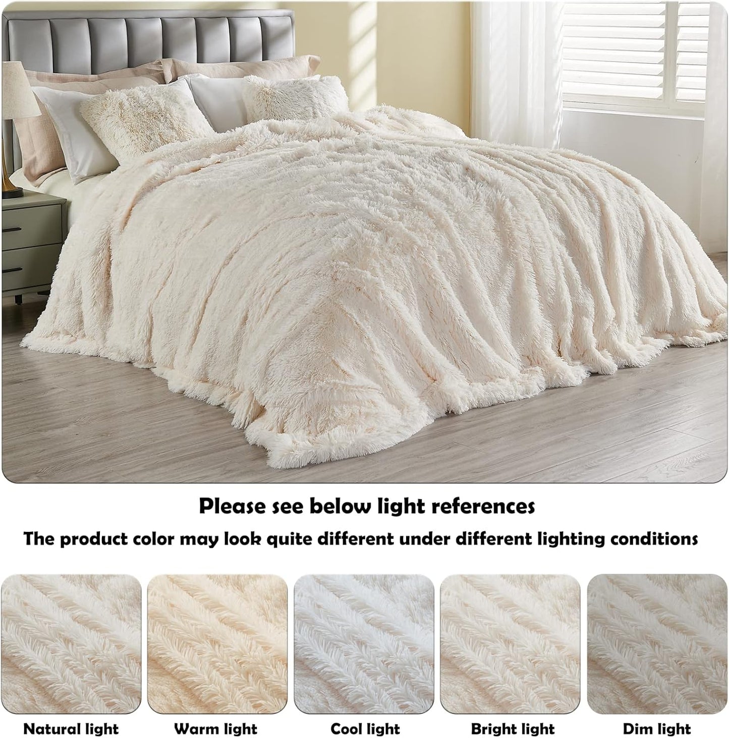 GONAAP Fuzzy Faux Fur Throw Blanket Twin Size Ivory Super Soft Cozy Plush Fuzzy Shaggy Blanket for Couch Sofa Bed (Ivory, Twin(60"x80"))