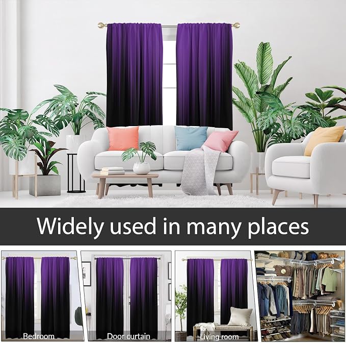 AAtter Purple and Black Window Curtains, 2 Panels, Wide Long 52" W x 84" L | Gothic Ombre Rod Pocket Drapes, Plum Abstract Moody Style, Witchy Modern Design, Large Living Dining Room Decor for Women