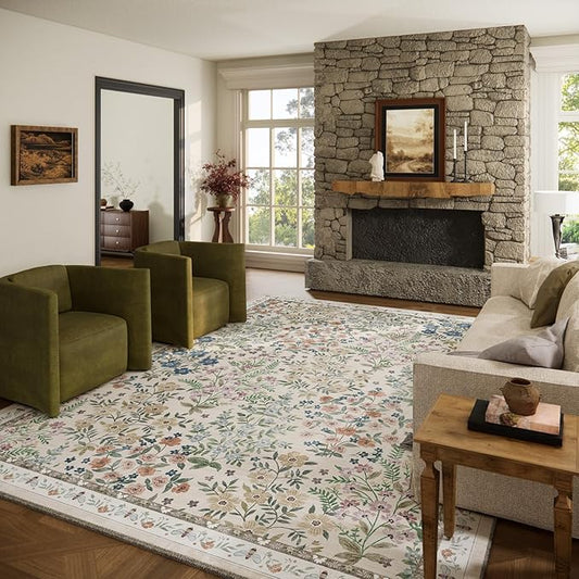 10x14 Area Rugs Living Room: Washable Rug Stain Resistant Non Slip Low Pile Faux Wool Ultra Soft Lightweight Indoor Large Rugs for Bedroom Nursery Dining Room Under Table Rug Home Office Farmhouse