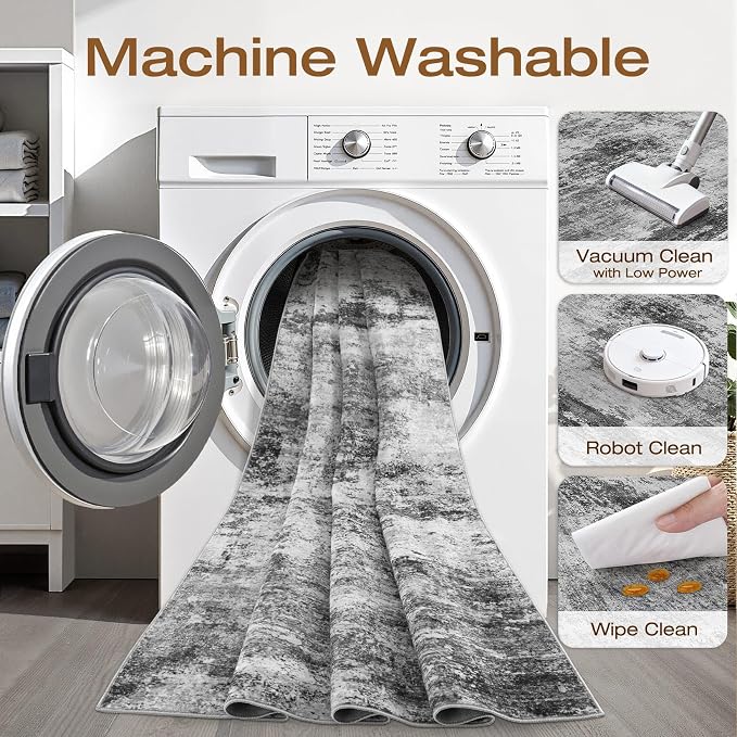 7x10 Area Rugs Living Room: Washable Large Abstract Neutral Modern Soft Rug Stain Resistant Indoor Floor Non-Slip Accent Carpet for Bedroom Nursery Playroom Dining Room Office Dorm Home House
