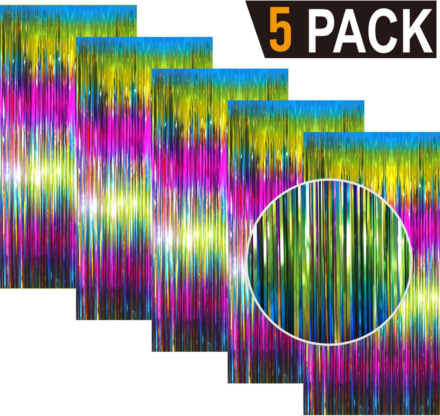 GOER 3.2 ft x 8.2 ft Metallic Tinsel Foil Fringe Curtains Party Photo Backdrop Party Streamers for Birthday,Graduation,New Year Eve Decorations Wedding Decor(5 Packs,Macaroon Rainbow)