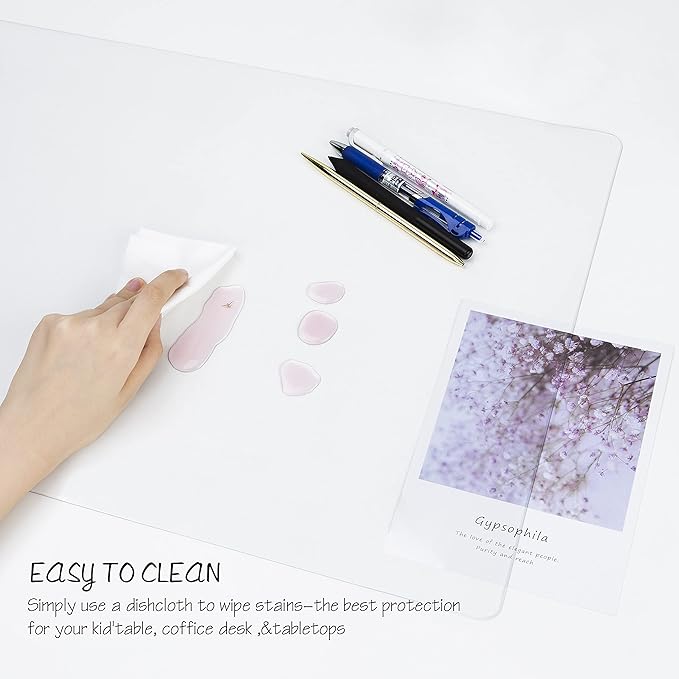 Oterri Clear Writing Desk Pad, 31.5’’x15.7” Heat Resistant Waterproof PVC Round Edge Durable Desk Protect Mat, Anti-Static Writing Mat Table Protector