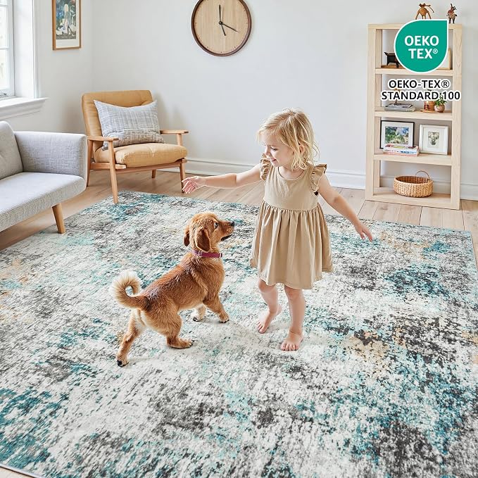Area Rugs 6x9 Living Room: Large Soft Washable Rug Modern Abstract Anti-Skid Non-Shedding Carpet Indoor Floor Thin Carpets for Bedroom Dining Room Farmhouse Nursery Home Office Multi