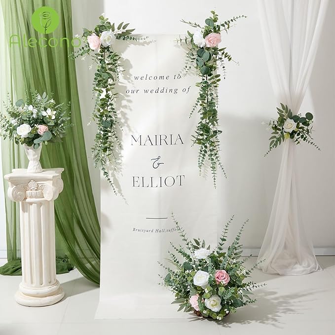 Alecono 300pcs Mixed Eucalyptus Leaves Stems Bulk, 4 Kinds Artificial Greenery Stems Faux Sliver Dollar Fake Greenery for Centerpieces Wedding DIY Bouquets Floral Arrangement Party Decor