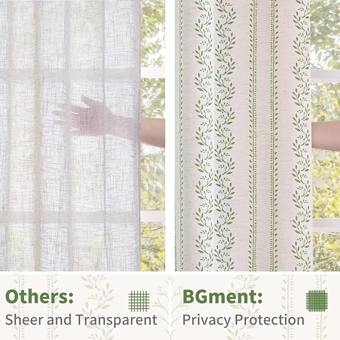 BGment Green Curtains Spring Leaf Floral Print Cottage Core Botanical Curtains for Living Room Light Filtering Curtain 90 Inch Long for Farmhouse Rustic, Each 52 Inch Wide, 2 Panels Set