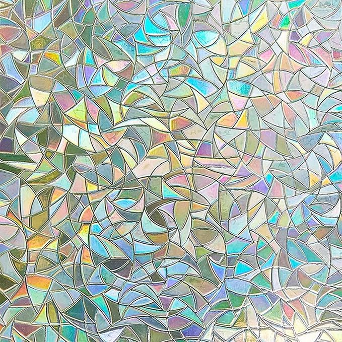Lemon Cloud Window Privacy Film, Stained Glass Window Stickers, Decorative Rainbow Static Cling for Sun Blocking, Window Covering Prism Film, No Glue Anti-UV Tint, Half Moon Pattern, 35.4" x 78.7"