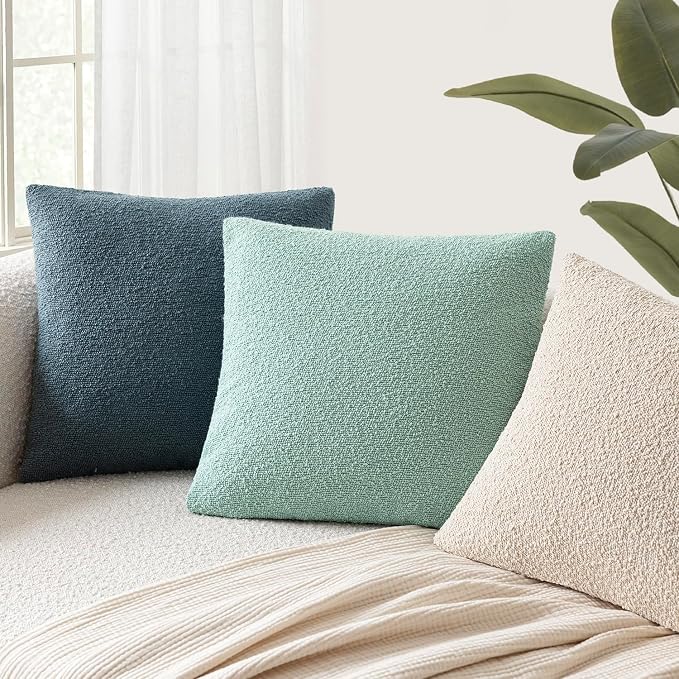 Foindtower Pack of 2 Textured Boucle Throw Pillow Covers Accent Solid Decorative Lumbar Pillow Cases Cozy Soft Couch Cushion Case for Chair Sofa Bedroom Living Room Home Decor 12x20 Inch Aqua Blue