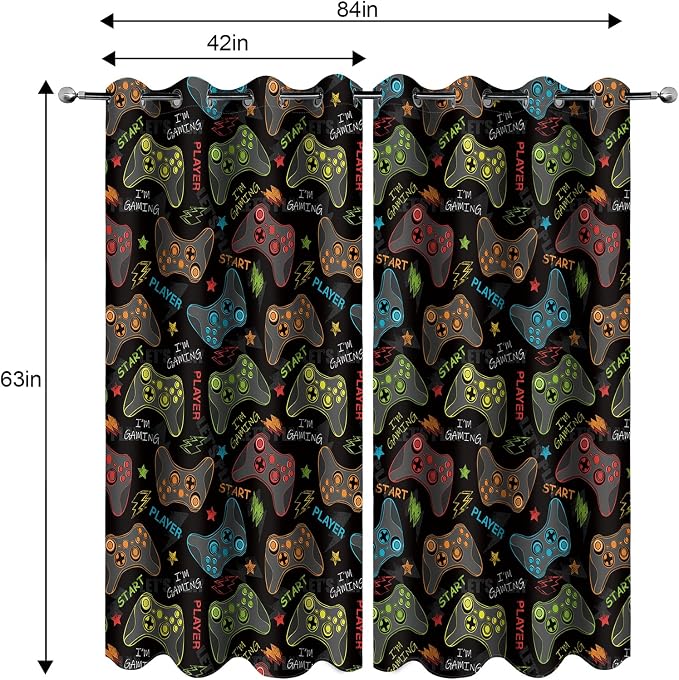 MissHope Gamer Gaming Gamepad Blackout Curtains Kids Boys Girls Teens Colorful Video Game Controller Decor Teenage Child Bedroom Room Darkening Grommet Window Drapes 2 Panels, 42"x63"
