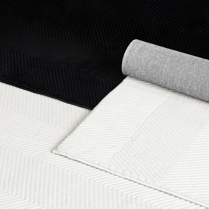 Area Rug for Living Room - 4x6 Soft Faux Rabbit Fur Modern Geometric Wave Carpet for Bedroom, Black