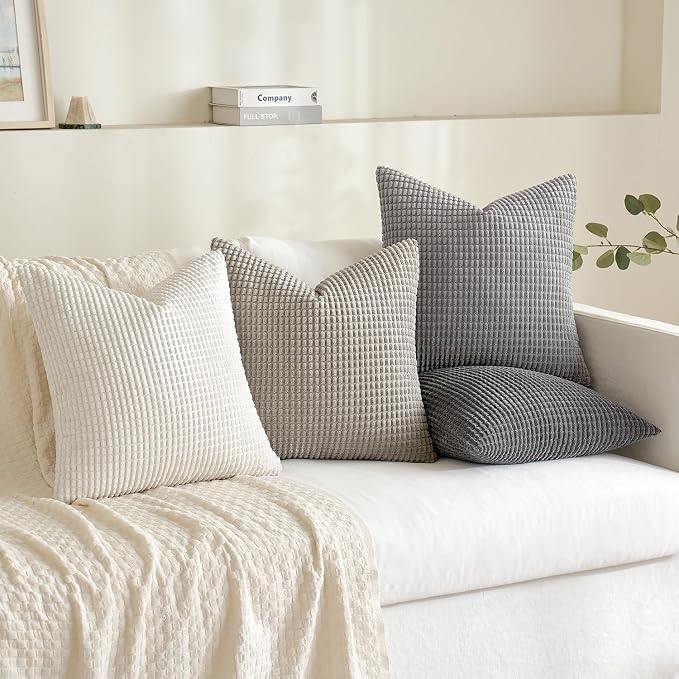 MIULEE Neutral Decorative Euro Pillow Covers 24x24 Set of 4 Modern Grey | Timeless Mid Century Throw Pillows Rustic Corduroy Couch Pillowcases Nordic Home Decor for Sofa Living Room Bed