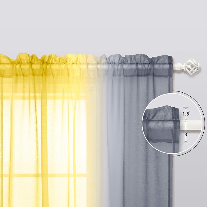 KOUFALL Yellow and Gray Curtains 84 Inch Length for Living Room Set of 2 Panels Rod Pocket Window Drapes Ombre Sunflower Colored Patterned Print Curtains for Bedroom 50x84 Inches Long Yellow and Grey