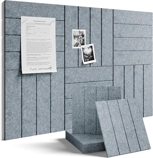 Fluxynara Large Felt Bulletin Board 36"x24" Cork Board Alternative - 6 Pack with 32 Safe Removable Adhesive Tabs, Cork Boards for Walls Felt Board for Home Office Classroom Pin Board-Blue Gray