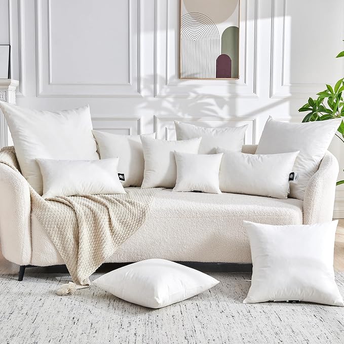 TOPGREEN Feathers Down Throw Pillow Inserts 22x22, Set of 2, 100% Organic Cotton Shell, Soft Decorative Square Pillows Insert for Living Room Sofa, Couch, or Bed (White)