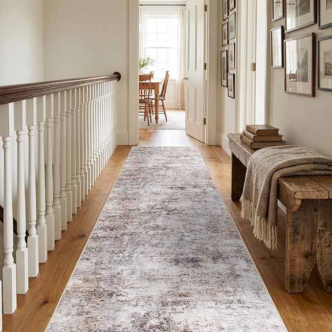 2x10 Runner Rug: Washable Low Pile Hallway Carpet With Non Slip Backing Pet Friendly Durable Long Floor Mat Ideal For High Traffic Areas Like Entryway Kitchen Bedroom or Laundry Room (Brick Gray,2x10)