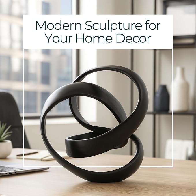 Metal Decorative Object – Minimalist Shelves & Coffee Table Decor – Aluminum Knot Sculpture Modern Home Decor for Office, Bedroom & Living Room – 8" x 7", Black
