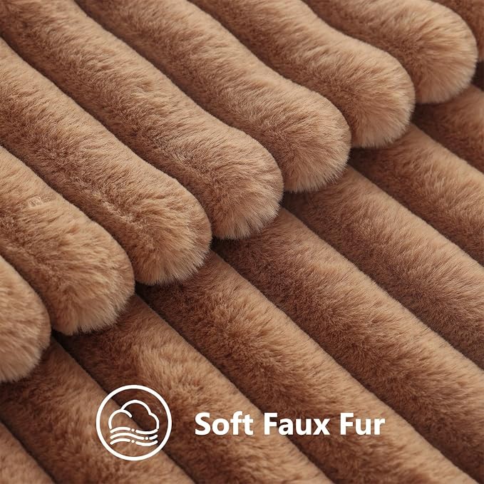 decorUhome Fall Cozy Faux Fur Throw Pillow Covers 12x20 Set of 2 Decorative Soft Plush Striped Lumbar Modern Farmhouse Boho Couch Pillow Cases with Velvet Back for Sofa Bed Living Room, Brown