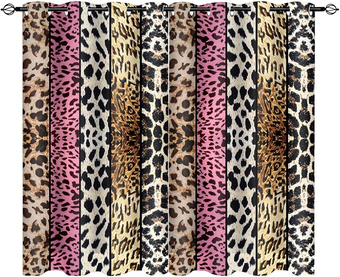 Wild Animal Print Curtain, Room Darkening Thermal Insulated Blackout Leopard Boa Window Drapes with Grommets for Living, Dining, Bedroom, Pink Leopard Print, 42"x 72", 2 Panels