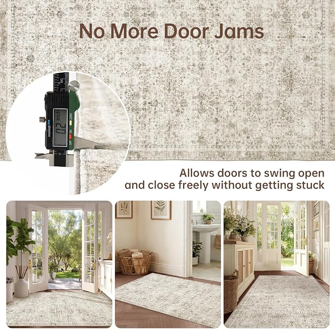 Sasttie 2x3 Rug, Ultra-Soft Washable Rug, Low Pile Foldable Thin Carpets with Non-Slip Backing, Skin-Friendly Stain Resistant Carpet for Living Room, Bedroom, Kitchen, Dorm, 2x3, Beige