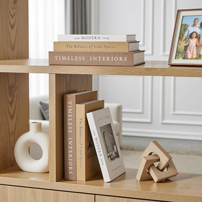 JARLINK Beautiful Decorative Books, Set of 3 Stackable Fake Books for Coffee Table, Shelf & Mantel Decor - Modern Home Decoration W/Hidden Storage for Photos, Keepsakes & Living Room Styling, Oatmeal
