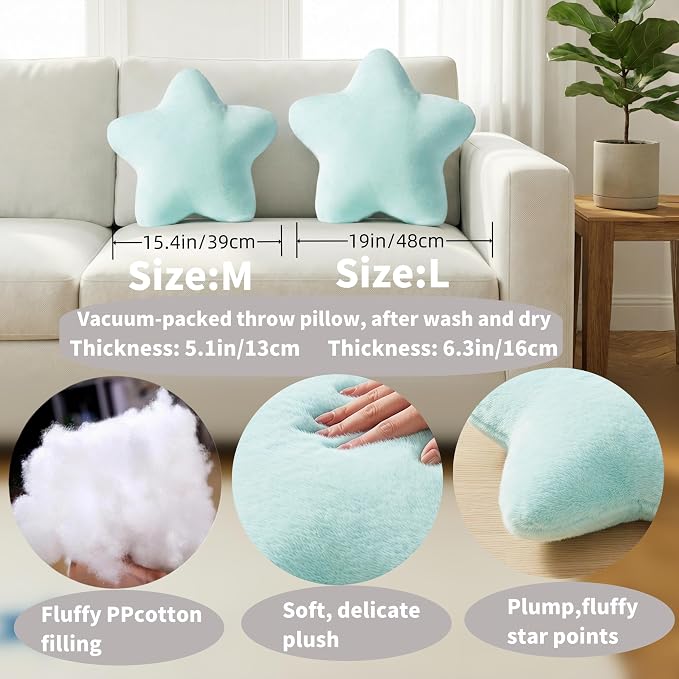 Star Pillow Cute Soft Plush Blue Decorative Throw Pillows for Couch Bed | 15.4", Fluffy and Comfortable, For Sofa Chair, Aesthetic Living Room Bedroom Decor,Floor Cushions, Gift For Girls Kids