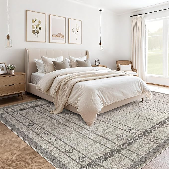 cotiled 5x7 Area Rugs Living Room Rug: Washable Boho Rugs with Non Slip Backing Large Soft Indoor Stain Resistant Carpet for Bedroom Farmhouse Dining Room Lightweight Home Decor Grey Brown