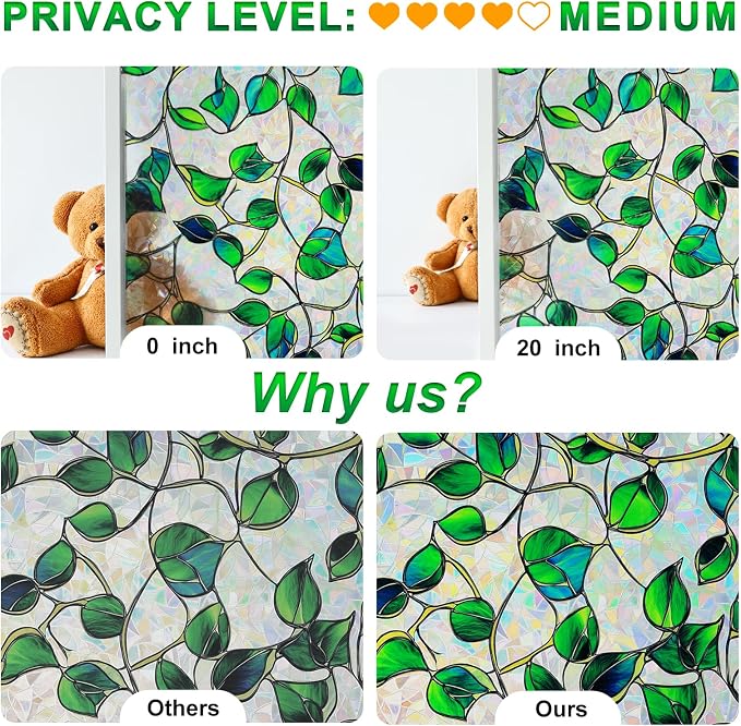 SOMWISE Rainbow Window Privacy Film,Heat Control,UV Blocking,Anti-Glare,Day & Night Privacy Protection & Decoration for Home, Bathroom,Glass Door,Static Cling,Renter-Friendly with Installation Tools