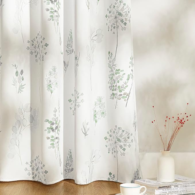 XTMYI Sage Green Curtains 90 Inches Long for Living Room,80% Blackout Room Darkening Boho Cottagecore Decor Botanical Curtains Drapes for Bedroom 2 Panels Set,Light Green and Grey