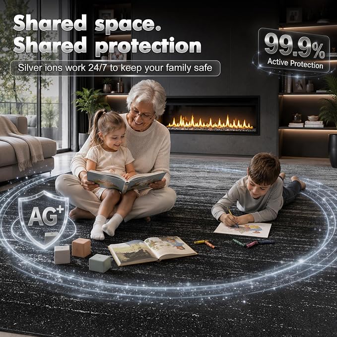 LIANLAM 2x6 Silver Infused Self-Cleaning Runner Rug for Hallway(2x6,Black) | NASA-inspired silver infused fabric washable rug,long-lasting surface freshness, low-pile minimalist versatile home decor