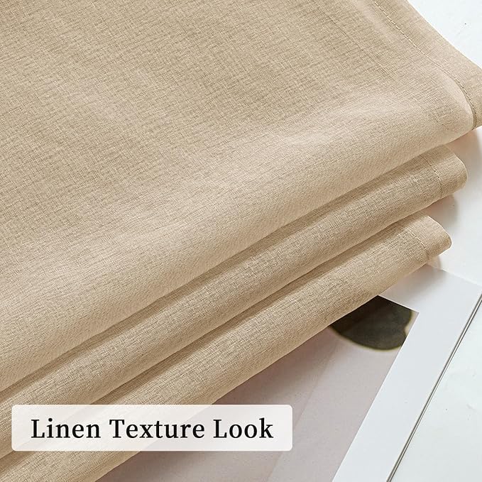 MIULEE 2 Panels Beige Khaki Sheer Window Curtains Elegant Grommet Top Window Voile Drapes/Treatment Linen Textured Panels for Bedroom Living Room (54X96 Inches)