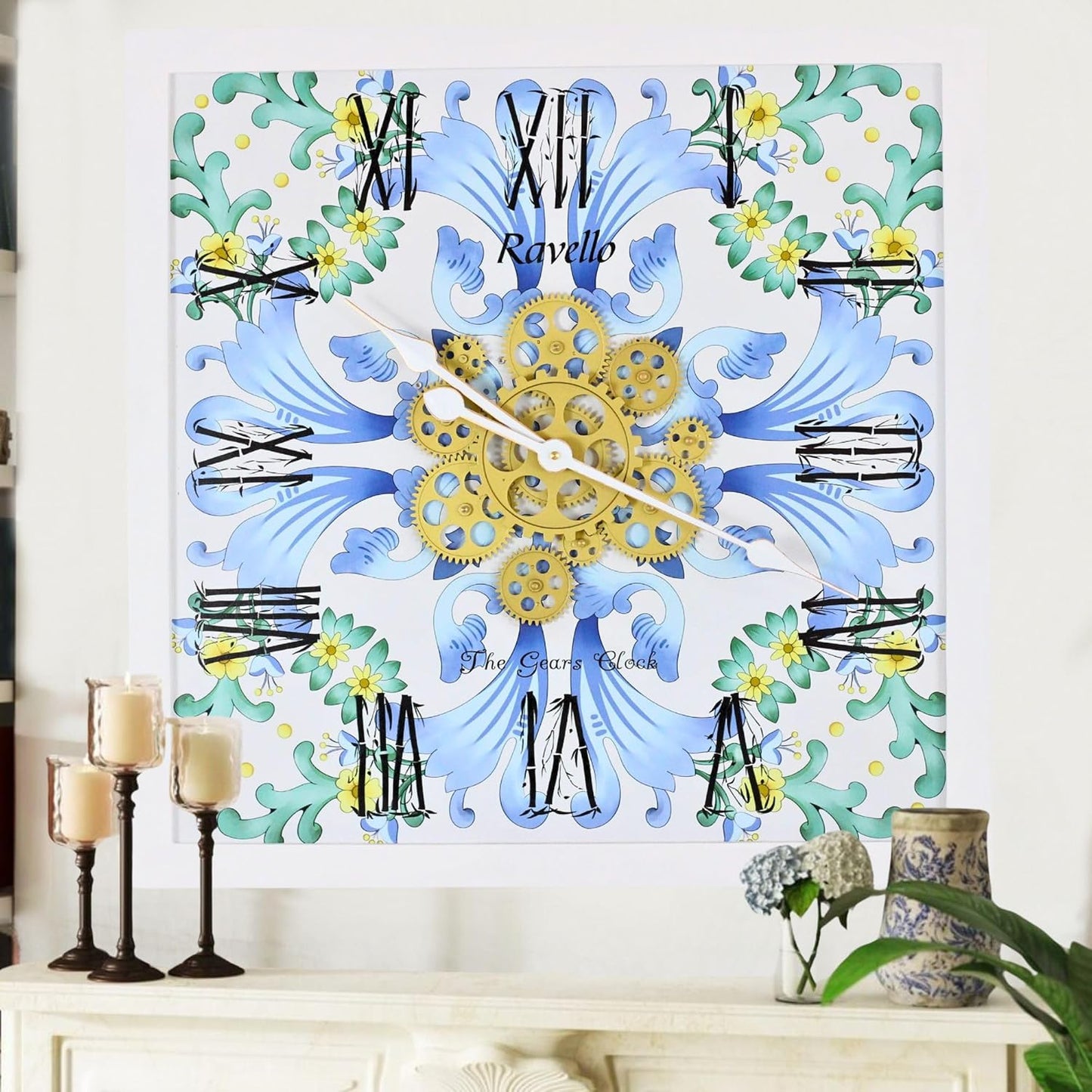 The Gears Clock Wall Clock Italy Collection with Moving Gears (Ravello, 24 inches (60 cm))