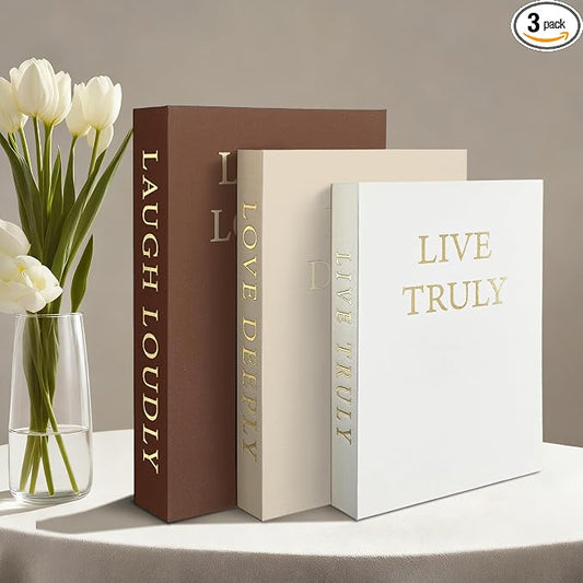 Aesthetic Decorative Books, Set of 3 Linen Fake Book, Faux Book Boxes for Coffee Table, Photo Organization, and Keepsake Storage