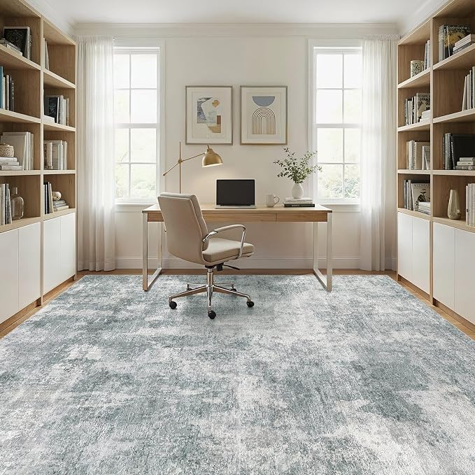 WITSHOCK Area Rugs 9x12 Living Room Rug - Washable Neutral Soft Low Pile Non-Slip Modern Abstract Thin Large Indoor Carpet for Bedroom Dining Room Nursery Office - Grey