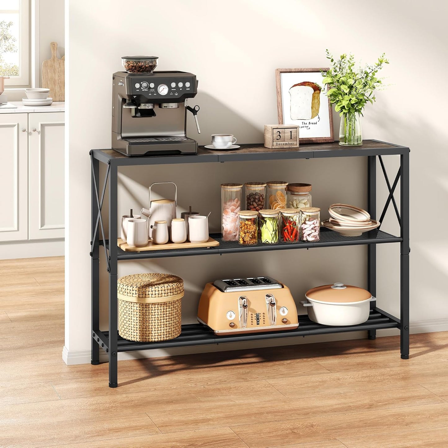 Hoctieon Industrial Console Table, 3 Tier Entryway Table, Hallway Table, Narrow Sofa Table with Shelves, Entrance Table for Entryway, Living Room, Foyer, Hallway, Office, Grey