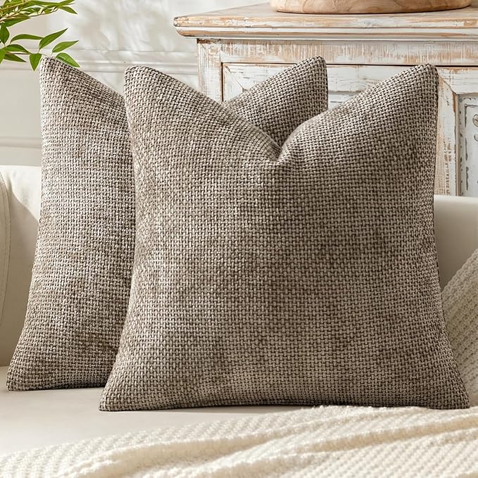 MIULEE Pack of 2 Couch Throw Pillow Covers 20x20 Inch Neutral Khaki Modern Boho Accent Decorative Pillow Covers Soft Chenille Farmhouse Cushion Covers for Home Decor Bed Sofa Living Room