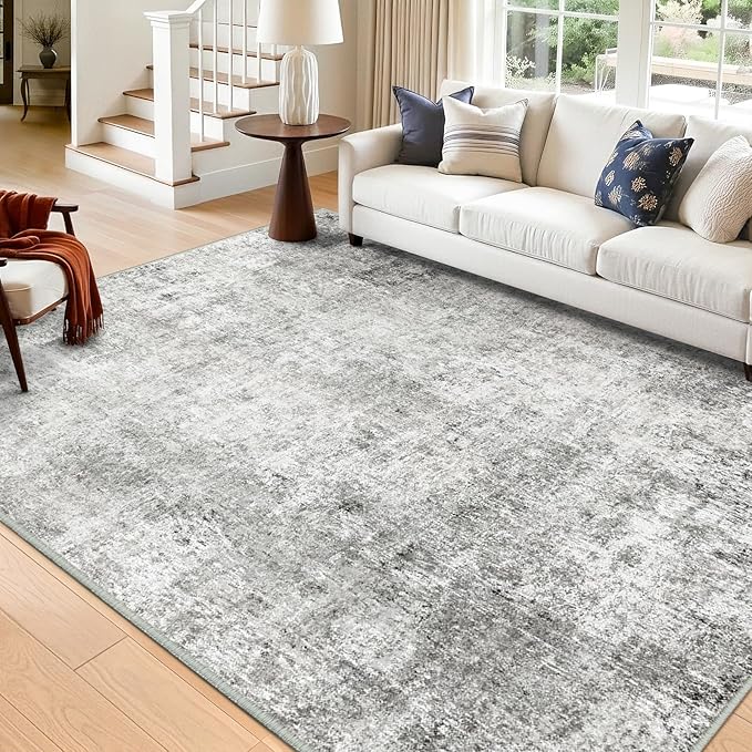 RELEANY Washable Area Rugs 6'x8' Non-Slip Modern Abstract Soft for Living Room Entryway Bedroom Kitchen, Print Pattern, Gray White Grey