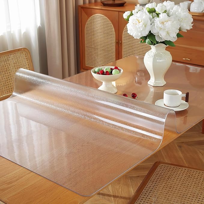 Frosted Clear Table Protector 42 x 64 Inch, 1.5mm Thick Plastic Table Cover, Waterproof PVC Clear Table Cover Protector, Desk Protector Mat, Writing Desk Pad for Desktop, Coffee & Dining Room Table