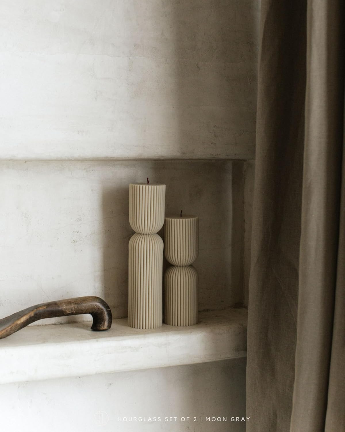 LAWA Hourglass Pillar Candle - Large Beautiful Handmade Pillar Scented Soy Wax Candle Elegant Bubble Aesthetic Candle Housewarming Gift Home Room Shelf Decor Idea Moon Gray (Set of 2)