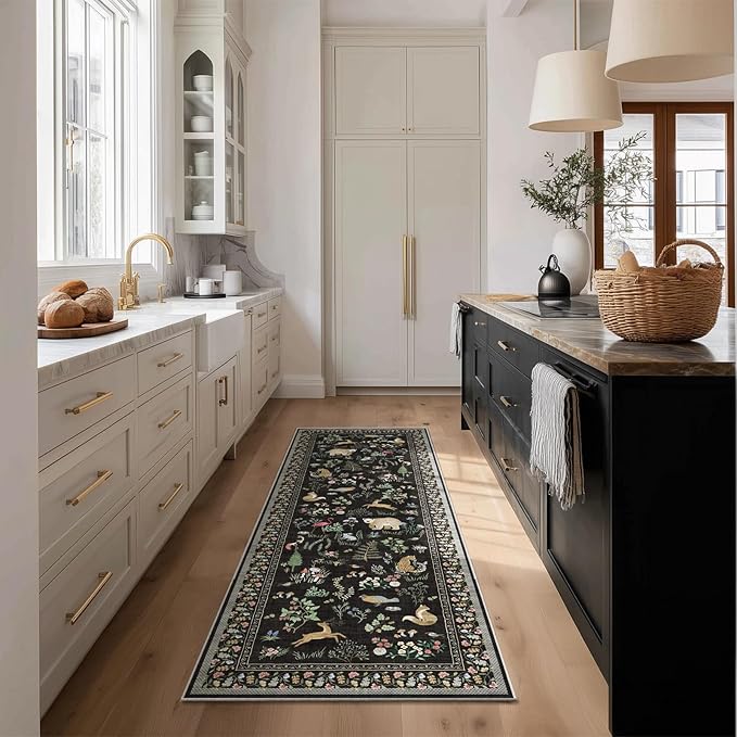 Machine Washable Kitchen Runner Rugs: 2'x6' Entryway Rug Non Slip Low Pile Stain Resistant Soft Carpet Runners for Hallways Indoor Kitchen Living Room Bedroom Farmhouse