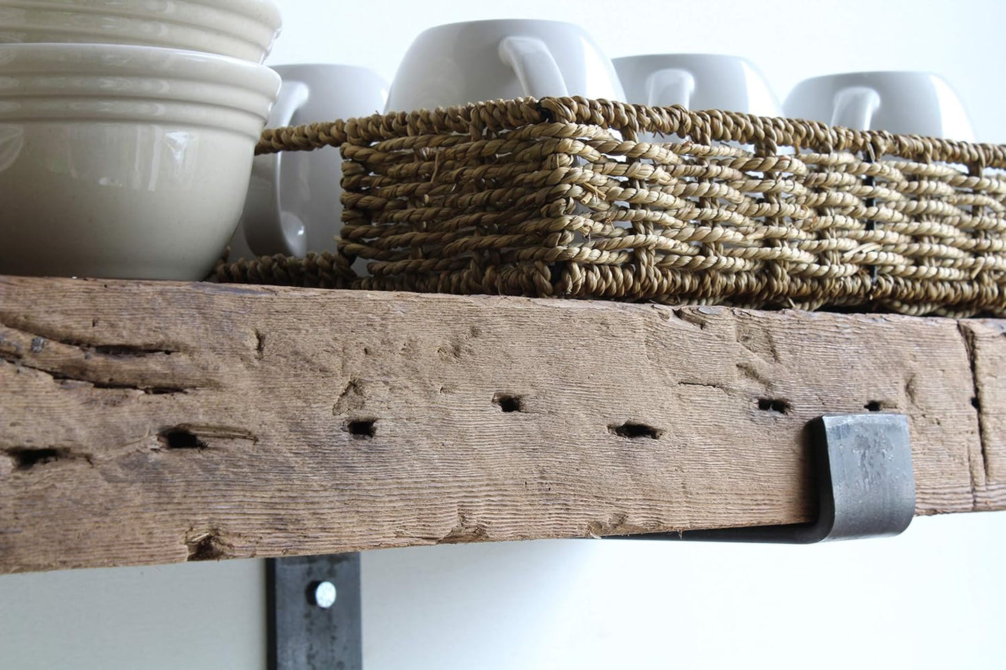 Urban Legacy Reclaimed Barn Beam Deep Shelves | Deep Shelves with Brackets Included, Set of 2 | (Natural Full Profile Bracket, 48" x 11" x 3")