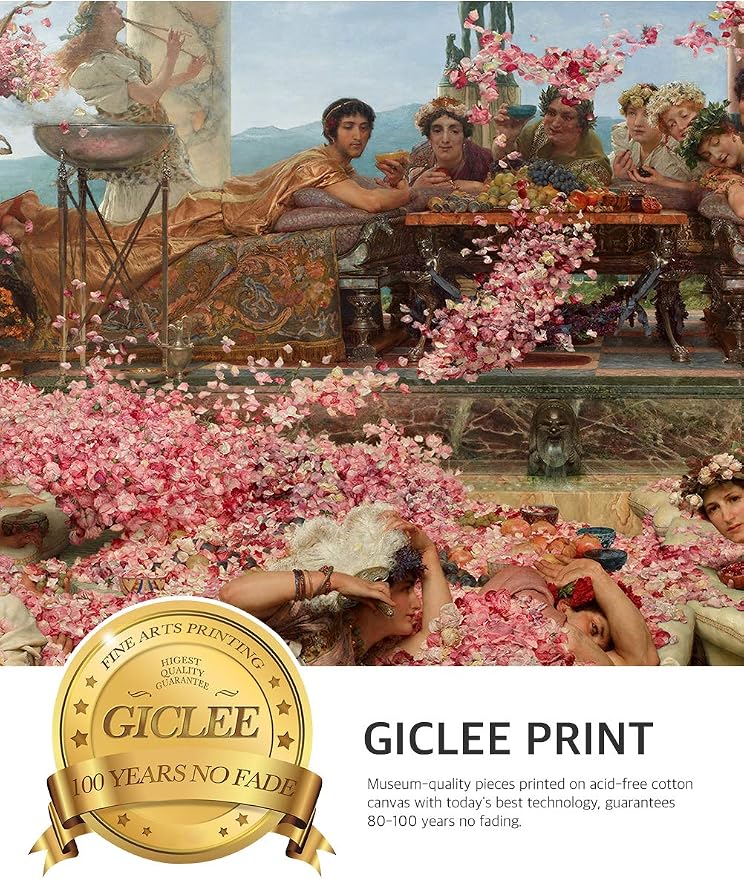 DECORARTS - The Roses of Heliogabalus by Lawrence Alma-Tadema. Oil Painting Reproduction, Giclee Print on Canvas. Ready to Hang, Wall Art for Home and Office Decor. Total Size w/Frame: 28.75x20.75