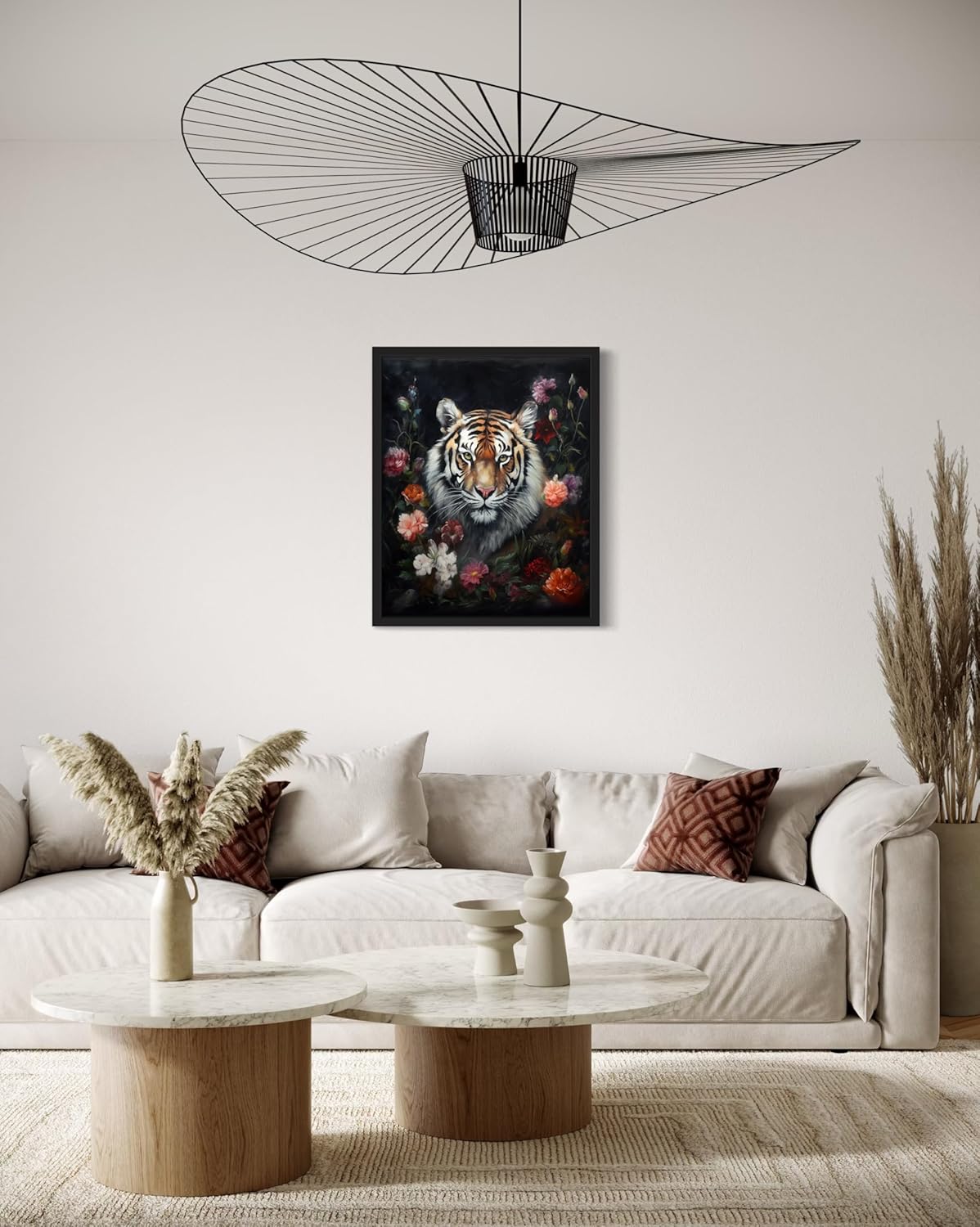 Tiger and Flower Poster Art Print, Halloween Scary Vintage Wall Art Academia Spooky Painting Decoration for Horror Prints, Gothic Posters Bedroom Decor 89 (Tiger and Flower, 8 x 10 inches, Unframed)