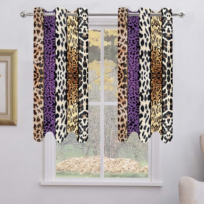 Wild Animal Print Curtain, Room Darkening Thermal Insulated Blackout Leopard Boa Window Drapes with Grommets for Living, Dining, Bedroom, Purple Leopard Print, 52"x 72", 2 Panels
