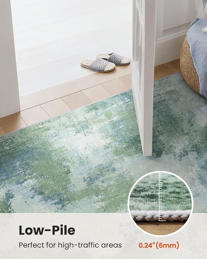 Runner Rugs for Hallway 2'6"x10', Modern Abstract Machine Washable Runners for Kitchen Entryway Bathroom Bedroom Laundry RoomLow Pile Lightweight Thin Non Slip Runner Rug, Green