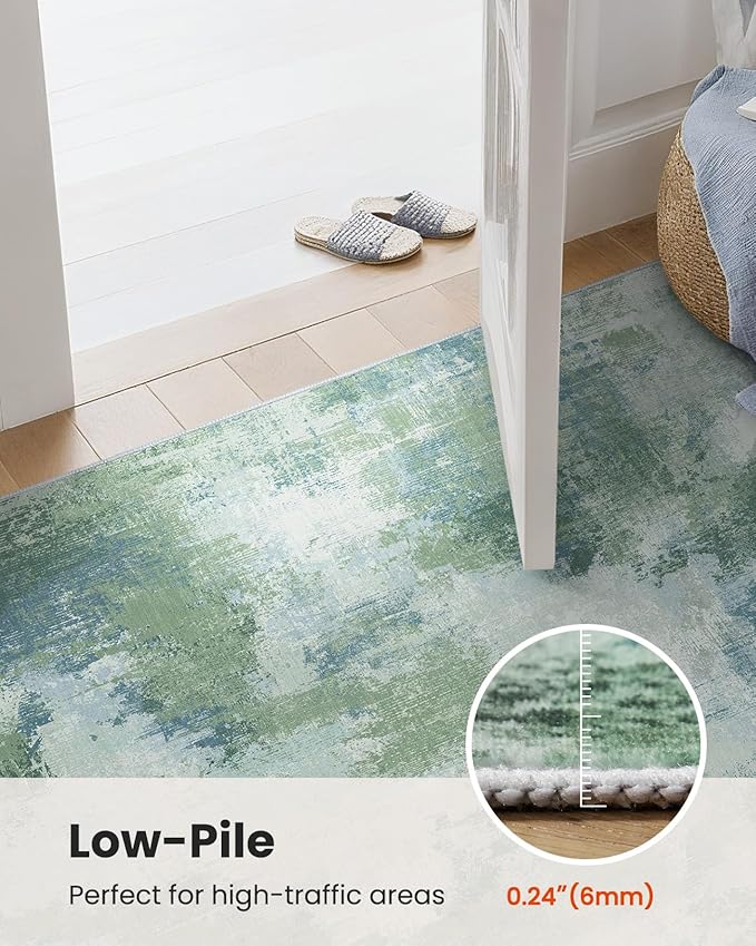Runner Rugs for Hallway 2'6"x8', Modern Abstract Machine Washable Runners for Kitchen Entryway Bathroom Bedroom, Low Pile Lightweight Thin Non Slip Runner Rug, Green