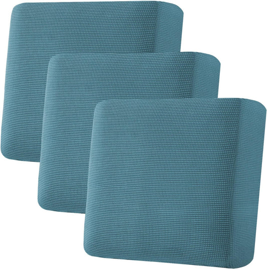 H.VERSAILTEX Super Stretch Individual Seat Cushion Covers - Sofa & Couch Cushion Slipcover Sets - Thick Jacquard Textured Twill Fabric (3 Piece XL Sofa Cushion Covers, Storm Blue)