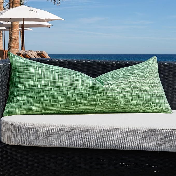 Kevin Textile Outdoor Waterproof Throw Pillow Covers 14x36 Inch Pack of 1 Woven Faux Linen Decorative Water Resistant Long Body Lumbar Cushion Covers for Tent Patio Garden Couch Sofa Sage Green