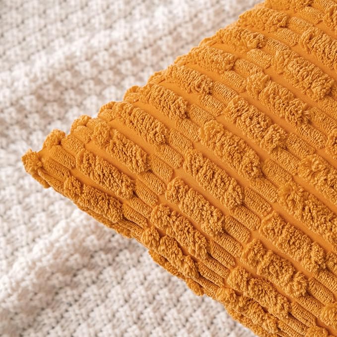MIULEE Fall Pack of 2 Burnt Orange Corduroy Decorative Pillow Covers 16x16 Inch Soft Boho Striped Throw Pillow Covers Modern Farmhouse Home Decor for Sofa Living Room Couch Bed