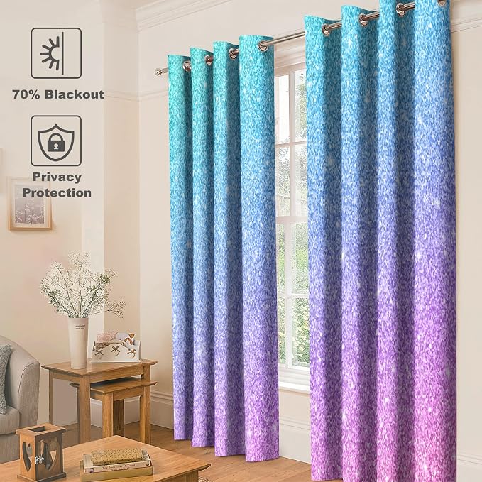 Jekeno Multi-Colored Blackout Curtains - Colourful Colored Background Print Blocking Curtain for Girls Women Bedroom Living Room Home Decor Grommet Window Drapes 2 Panel Set, 52" x 63"
