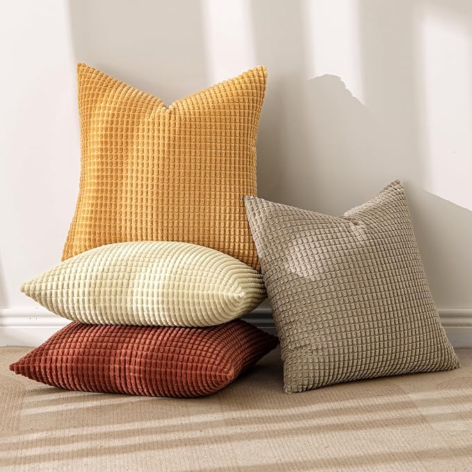 MIULEE Fall Decorative Pillow Covers 18x18 Inch Set of 4 Terra Cotta | Modern Farmhouse Natural Rustic Pillows Neutral Warm Soft Corduroy Couch Pillowcases Home Decor for Sofa Living Room Bed