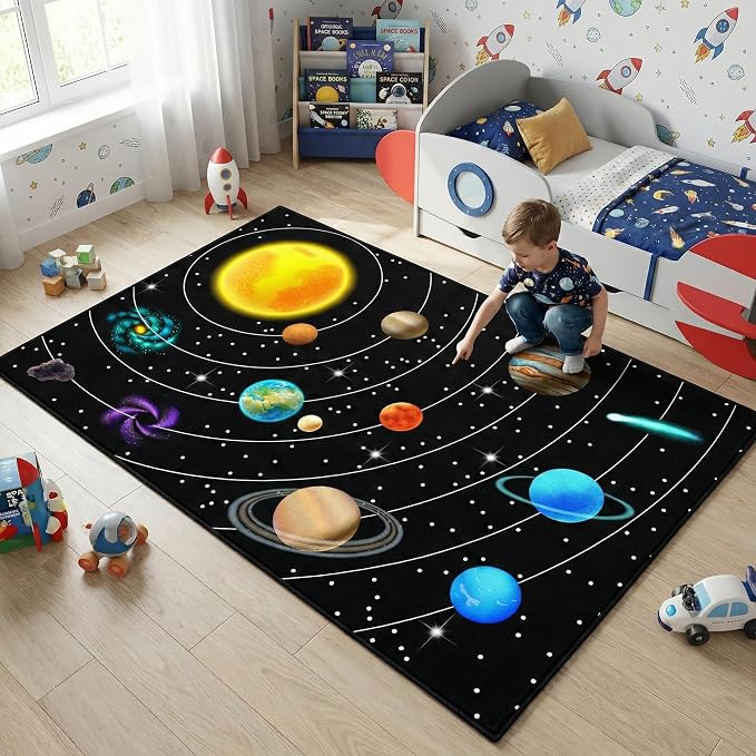 Space Rugs for Kids Bedroom,3'×4' Solar System Rug for Boys Room Outer Space Rug with Planet Design,Space Theme Carpet for Kids Room Decor